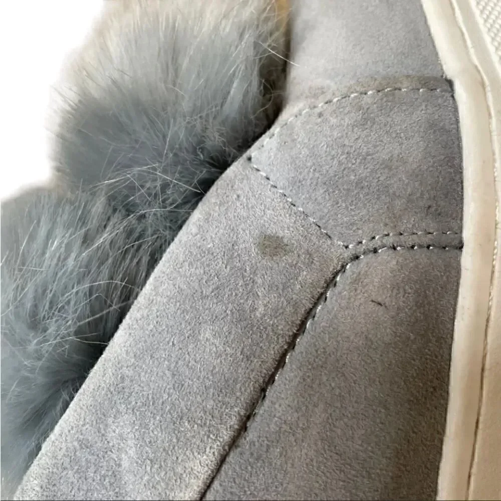 Steve Madden Bryanne Fluff Ball Platform Slip On Sneakers, Grey Multi Suede  9